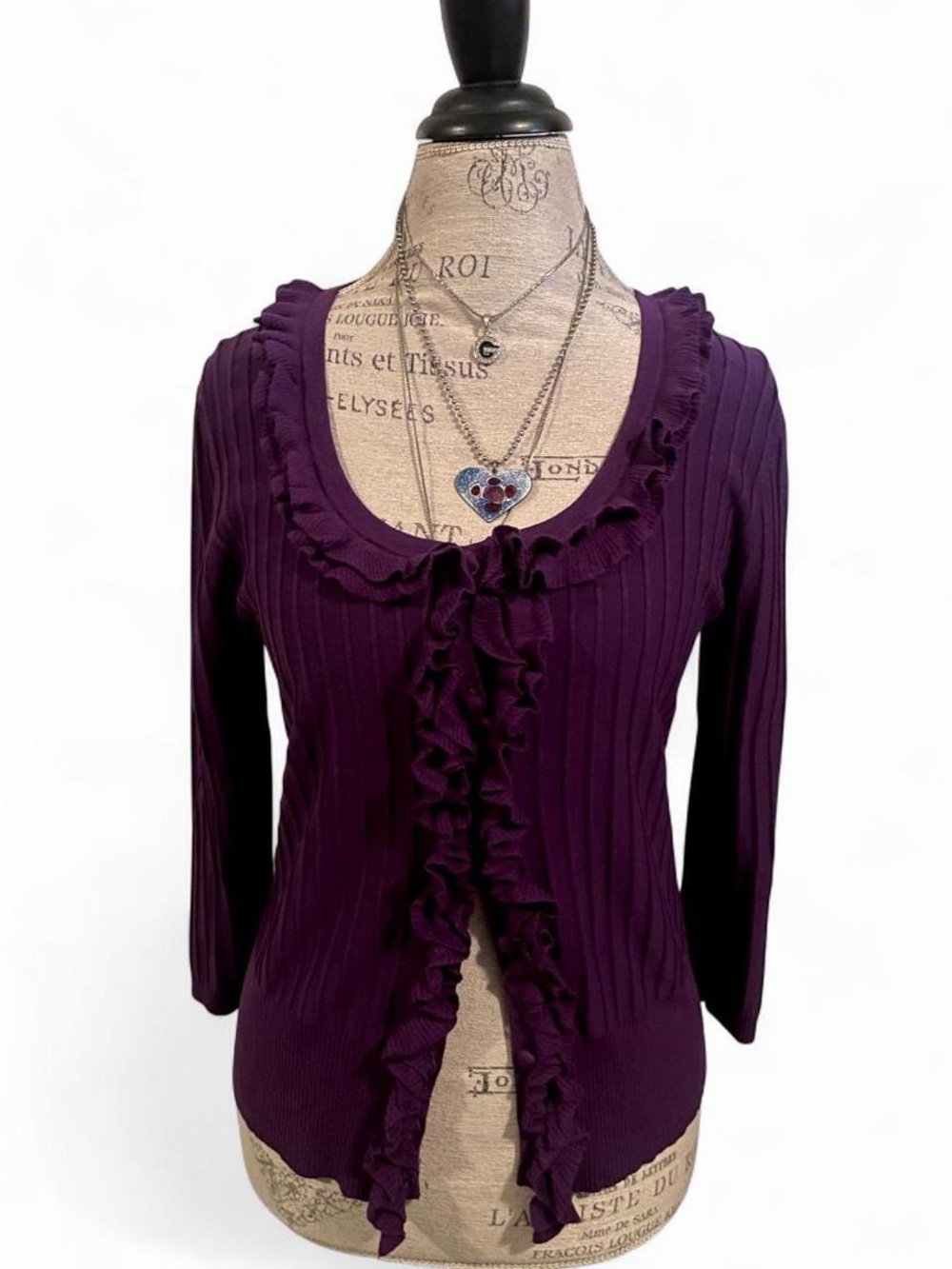 Vintage Purple Silk Ruffled Fairycore Blouse • Cable & Gauge • SIZE - L • Y2K